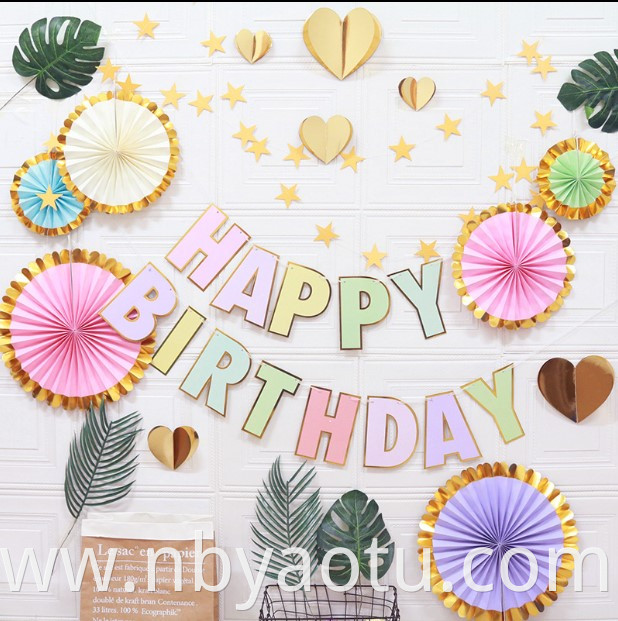 pastel macaroon paper banner garland fan party decoration happy birthday party set